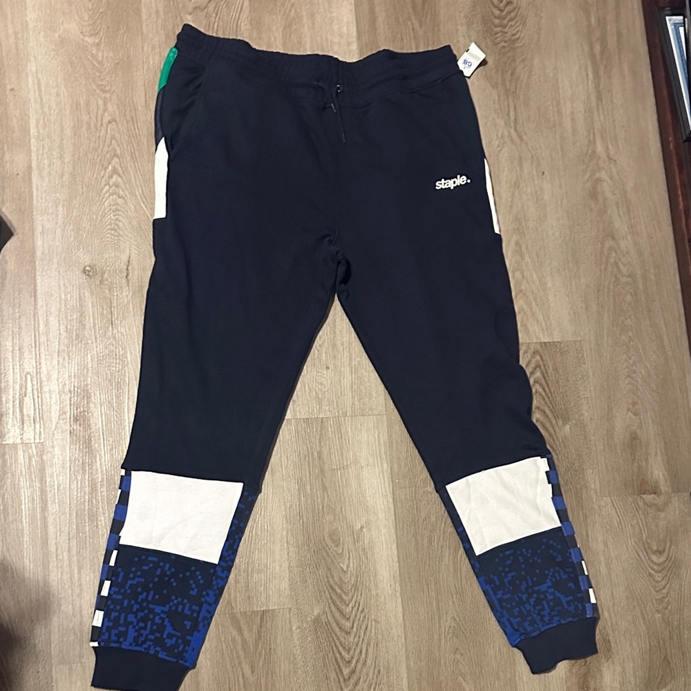 Staple Kids Black Joggers with Blue and White Accents